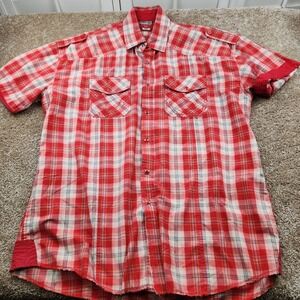Eklectik Western XL Rancher Embroidered Pocket Pearl Snap Shirt Red‎ Flip Cuff